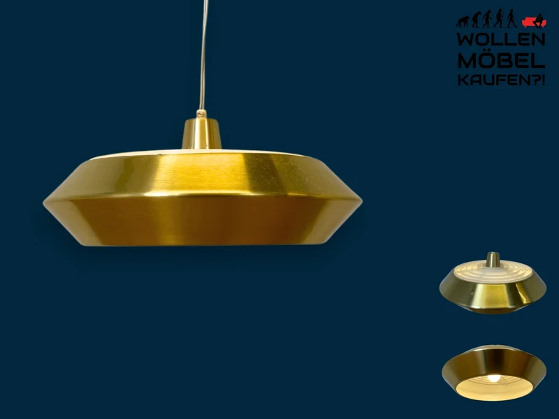 WMK I Grandiose skandinavische goldene Space Age Hängelampe aus Aluminiumhte