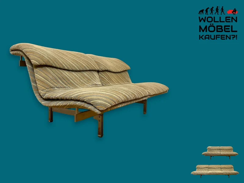 WMK I Ikonisches 70er Jahre Wave Sofa von Giovanni Offredi für Saporiti Italia auf Chrom Gestell und in Originalbezug