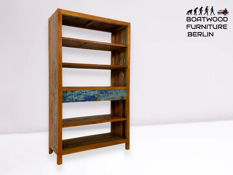 Boatwood by WMK I Handgefertigtes Regal aus altem Bootsholz in Originalfarbe