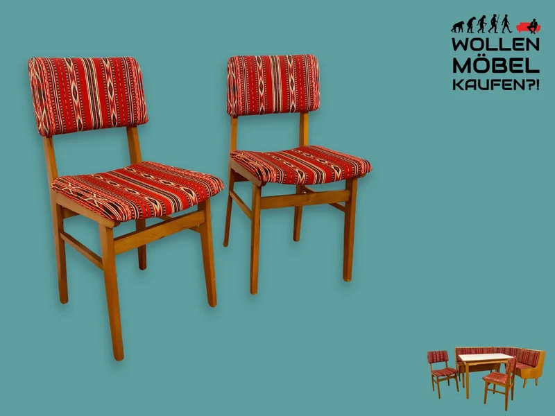 WMK I Versand möglich I 1/2 Freundlicher und gemütlicher heller Mid-Century Stuhl mit rotem Originalbezug