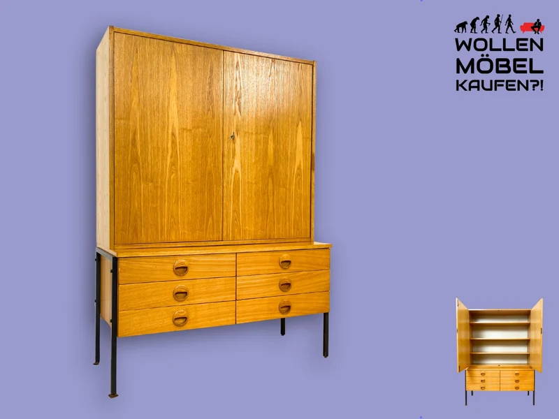 WMK I Kultiges modulares Designer Regalsystem 430 in Sen Esche mit Schubladen von Joachim Nebelung für VEB Hellerau