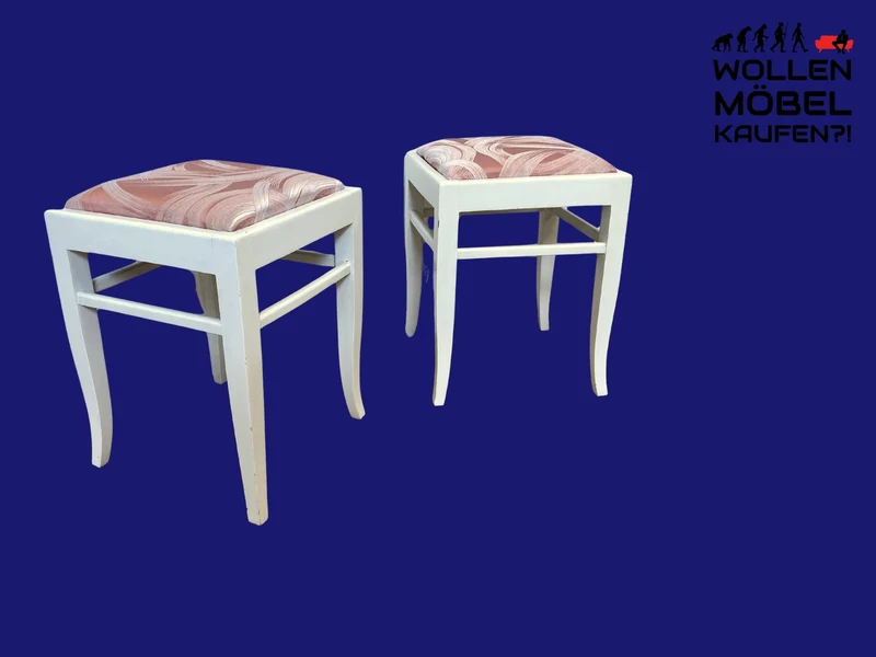WMK I Versand möglich I 1/2 Schöner weißer Mid-Century Sitzhocker mit gepolstertem Sitz in Rosa