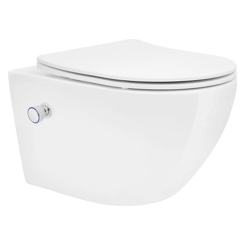 Wand-WC Hänge Toilette aus Keramik 54 cm lang Spülrandlos mit Bidet, Nanoversiegelung & Softclose Luxebath