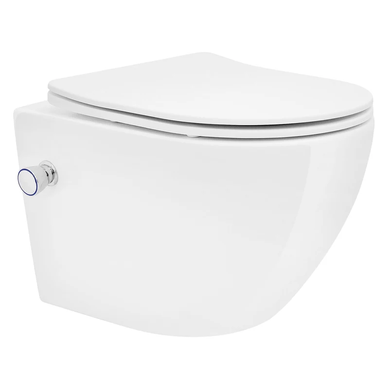 Wand-WC Hänge Toilette aus Keramik 49 cm kurz Spülrandlos mit Bidet & Softclose LuxeBath