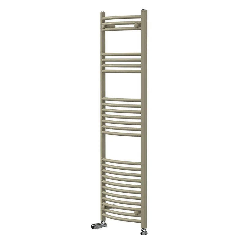 LuxeBath | Handtuchheizkörper Sahara mit Thermostatventil 500x1500mm Stahl Beige Badheizkörper gebogen Seitenanschluss Handtuchtrockner für Badezimmer