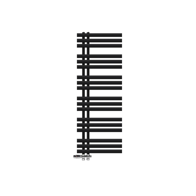 Design Badheizkörper Iron EM 500x1400 mm Schwarz matt mit Boden Thermostatventil LuxeBath
