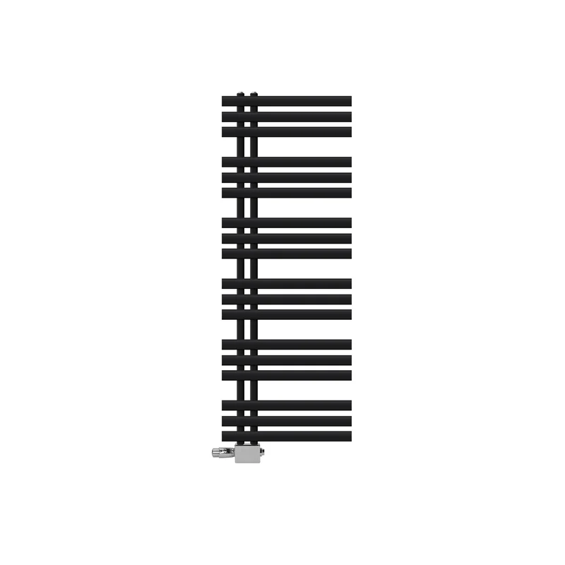 Design Badheizkörper Iron EM 500x1400 mm Schwarz matt mit Universal Thermostatventil LuxeBath