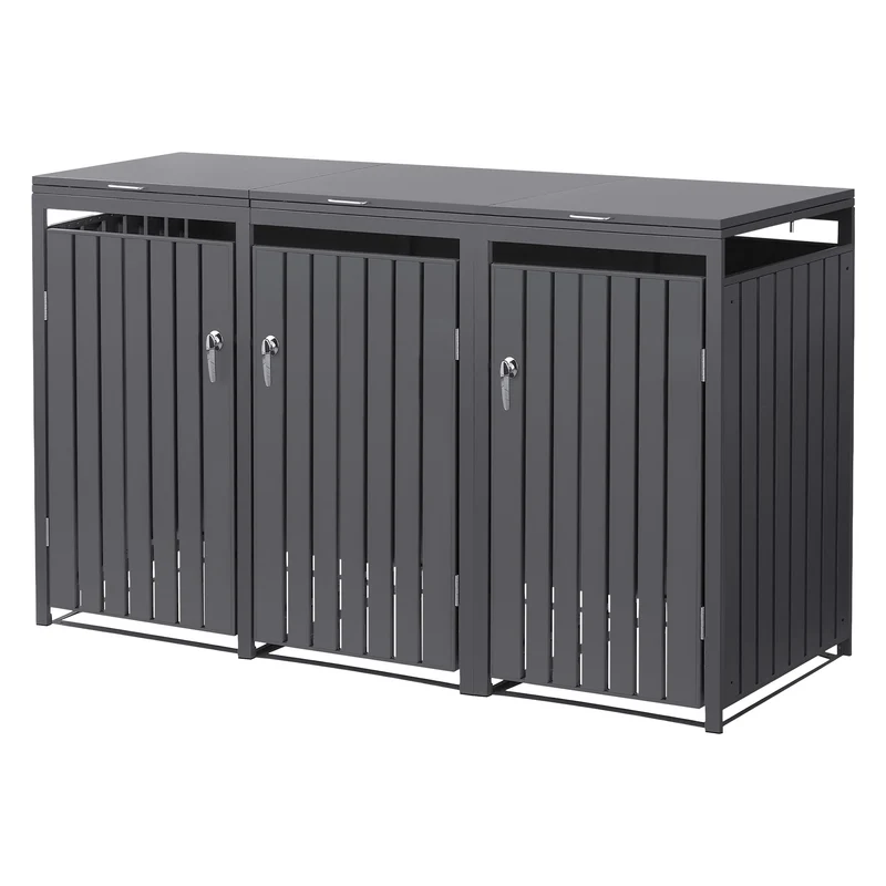 Mülltonnenbox 3er bis 240L 200x80x120 cm aus Stahl in Anthrazit ML-Design