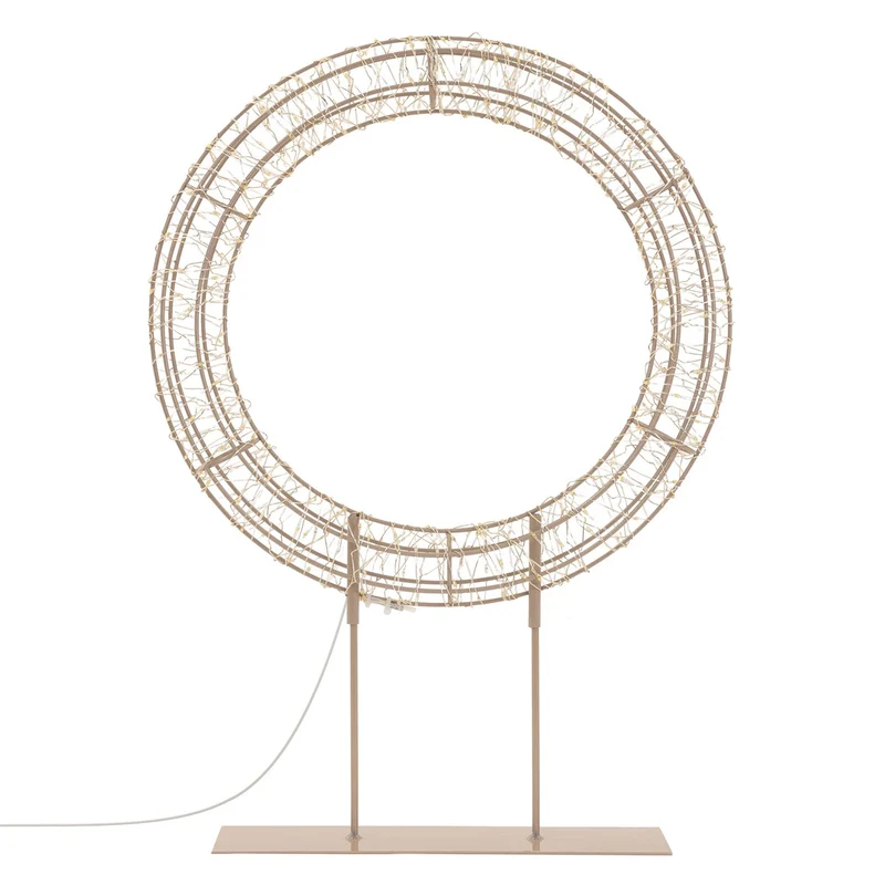 ECD Germany | LED Weihnachtskranz mit Sockel 53 cm Metall Warmweiß Kranz Lichterkranz Weihnachtsdeko mit Lichterkette Weihnachtsbeleuchtung Außen