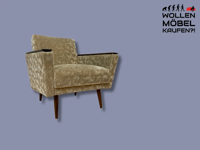 WMK Stilvoller und gut erhaltener Mid-Century Sessel mit Originalbezug und edlem Holzgestell