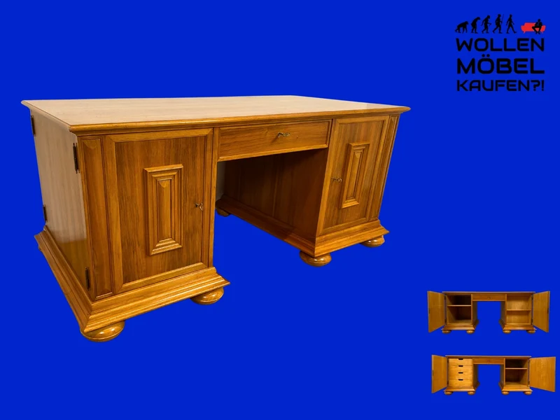 WMK I Hochwertiger Vintage 2-Personen Schreibtisch im Antiken Stil in Nussbaum