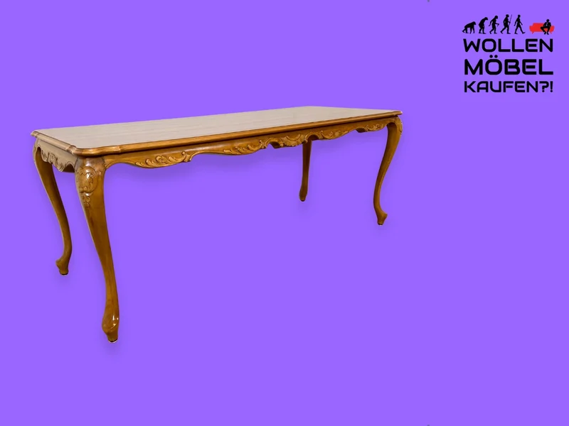 WMK I Wunderschöner großer handverzierter Stilmöbel Couchtisch in Nussbaum mit eleganten Cabriole Füßen