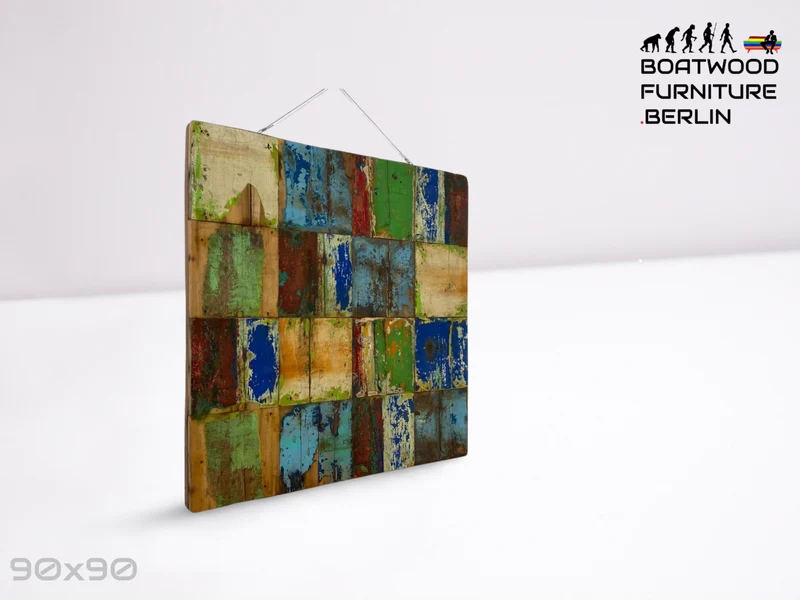 Boatwood by WMK # 90x90cm großes Patchwork Holz Bild , ein handgefertigtes Unikat aus recyceltem Bootsholz