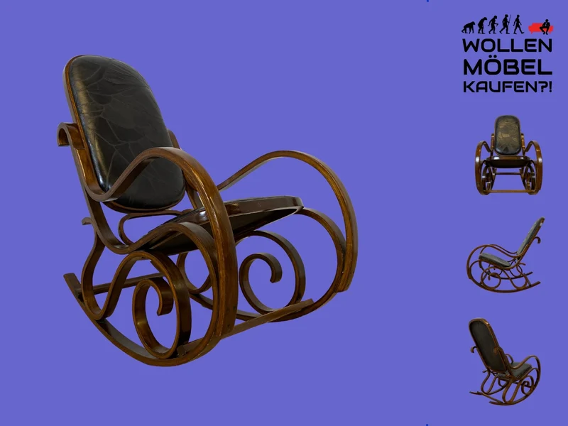 WMK I Sehr schöner 60er Jahre Schaukelstuhl im Stil von Thonet mit Bugholz Rahmen und Kunstleder Bezug