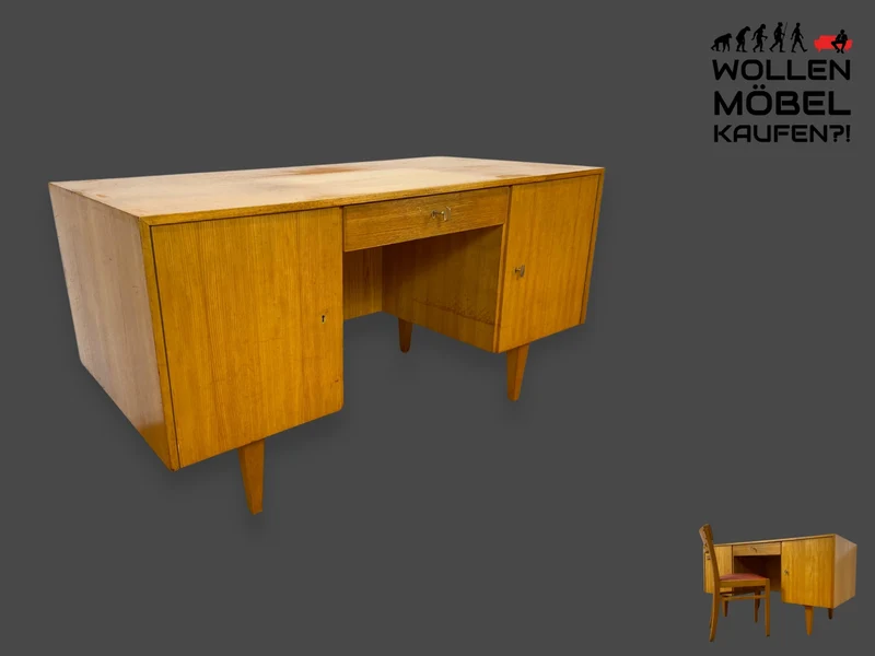 WMK I Minimalistischer heller 60er Jahre Schreibtisch von Musterring, freistehend mit Regal Rückseite