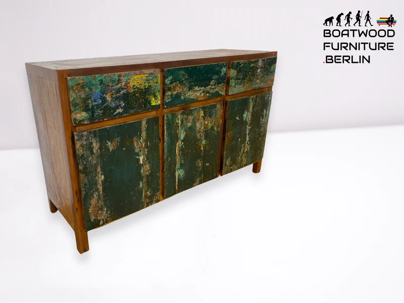 Boatwood by WMK I Einzigartiges Sideboard handgefertigt aus altem Bootsholz in Originalfarben