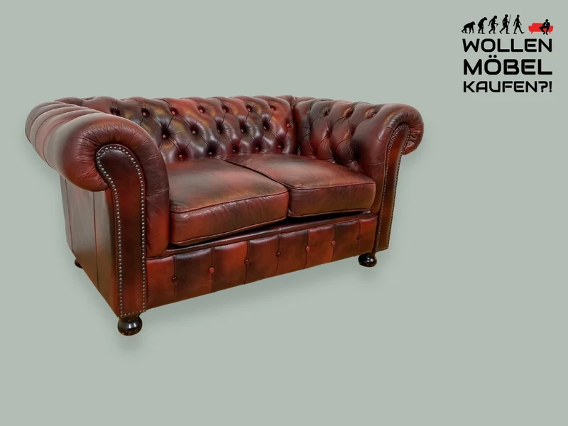 WMK I Der Klassiker I Hochwertiges Chesterfield Sofa mit gestepptem Echtleder Bezug & Alterspatina