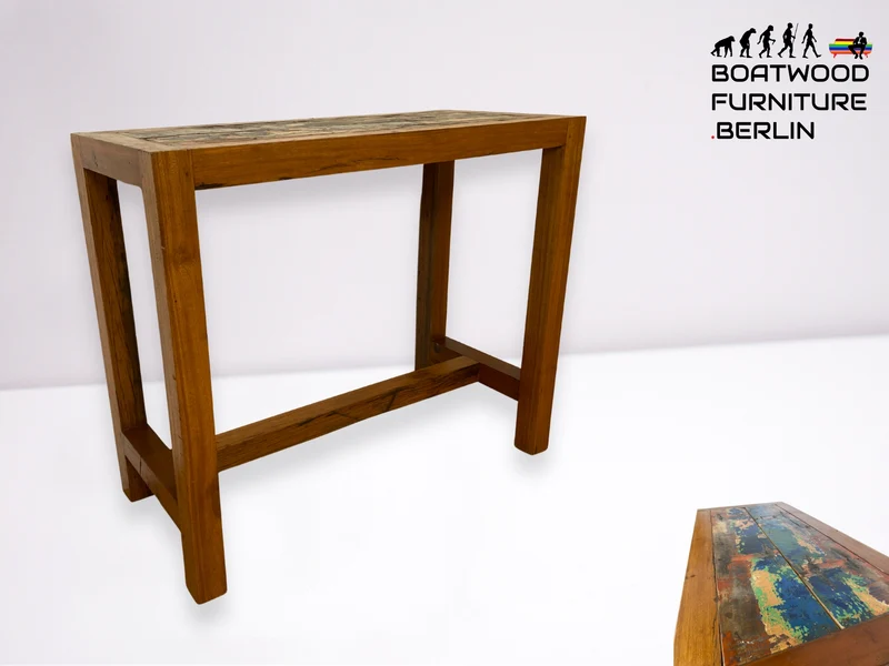 Boatwood by WMK I Schöner & robuster 130x60 Stehtisch handgefertigt aus altem Bootsholz
