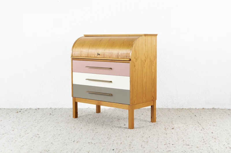 Vintage Kommode Sekretär Holz Mid Century Schreibtisch Schubladen