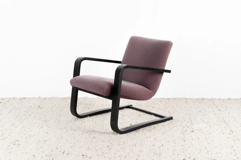 Vintage Designer Sessel Schwarz Lila Freischwinger Mid Century Lounge Armchair