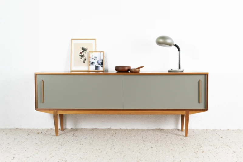 Vintage Sideboard Mid Century Tv Low Board Nuss Holz Schiebetüren 60s
