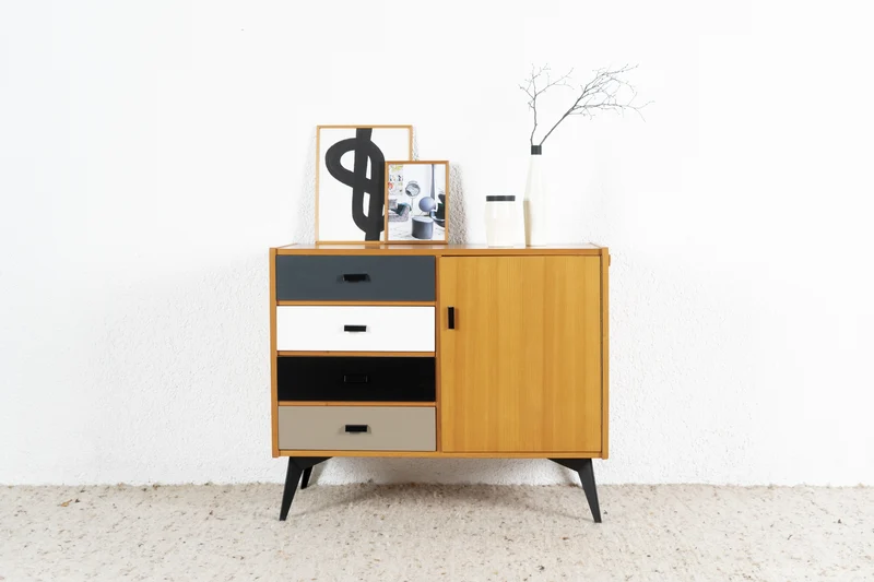 Vintage Sideboard Kommode Mid Century Holz DDR Schubladen 60s