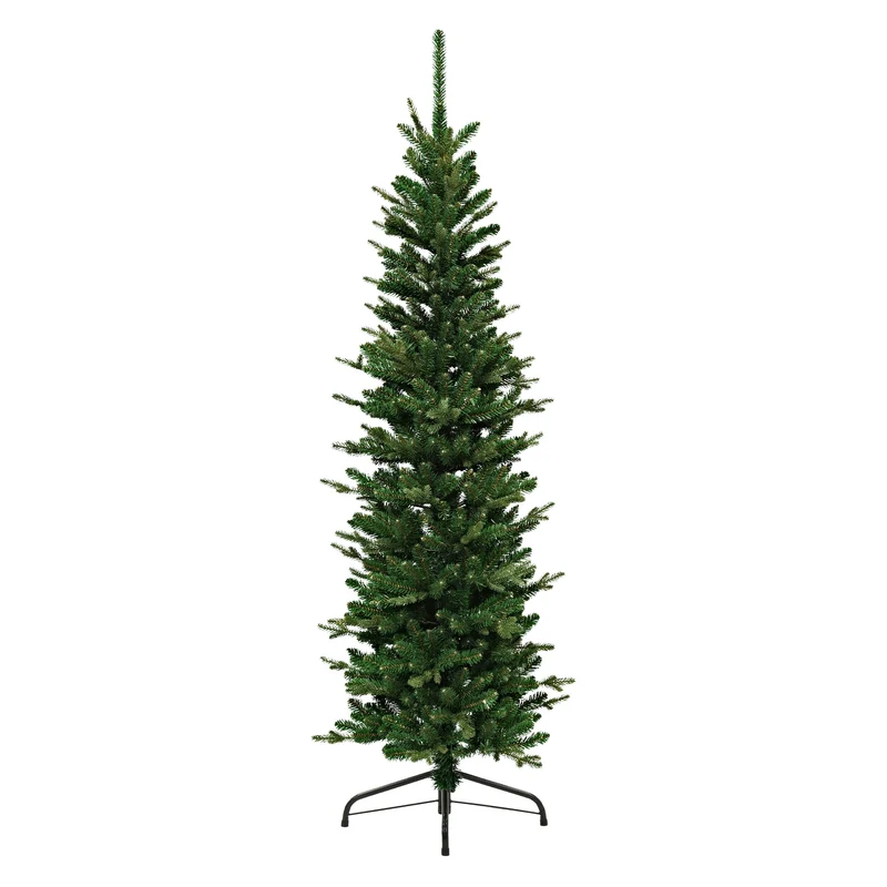 ECD Germany | Künstlicher Weihnachtsbaum Naturgetreu Kunststoff Grün Tannenbaum Christbaum mit Standfuß Weihnachtsdeko Innen Kunstbaum schmal