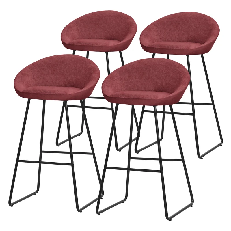 Barhocker 4er Set Rot 56x94x50 cm mit Rückenlehne und Fußstütze bis 120 kg ML-Design