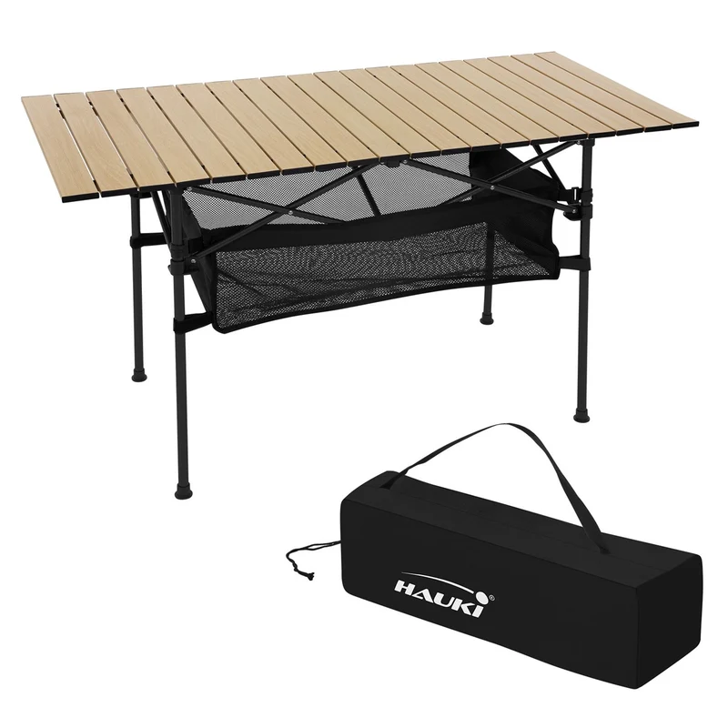 B-Ware Campingtisch klappbar 118x55x64,5 cm Beige aus Aluminium Hauki