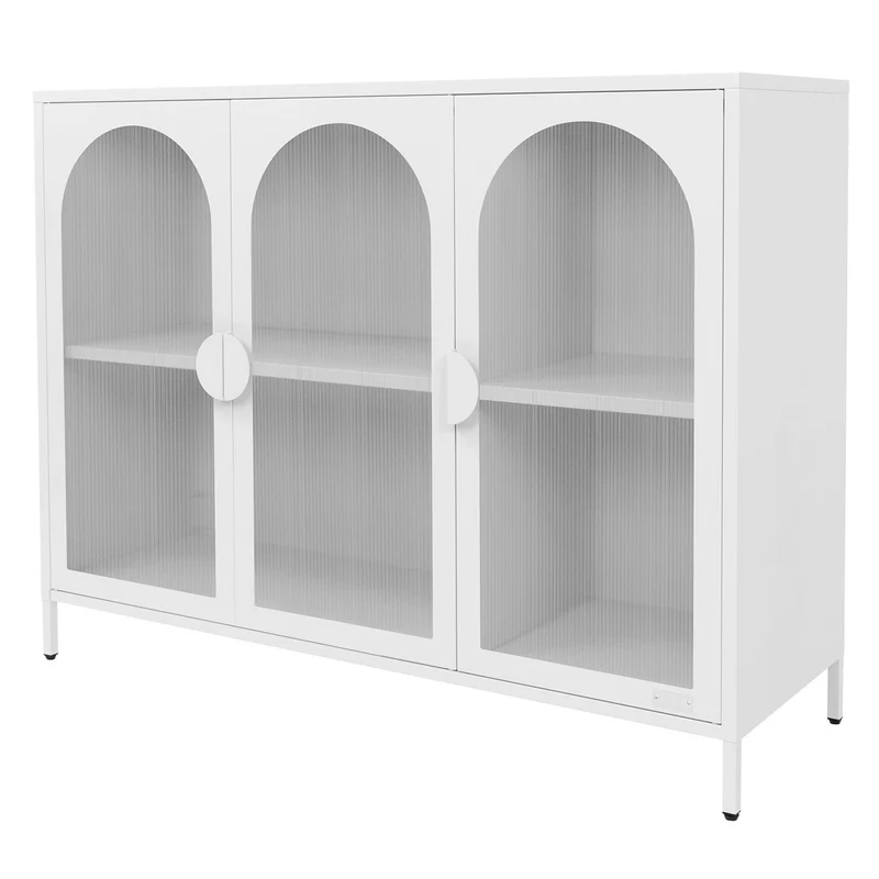 B-Ware Vitrinenschrank 120x93x40 cm Vitrine mit 4 Ablage-/Regalfächer Weiß aus Stahl ML-Design