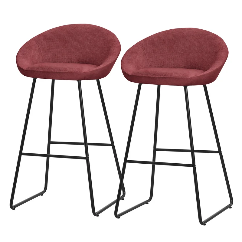 Barhocker 2er Set Rot 56x94x50 cm mit Rückenlehne und Fußstütze bis 120 kg ML-Design
