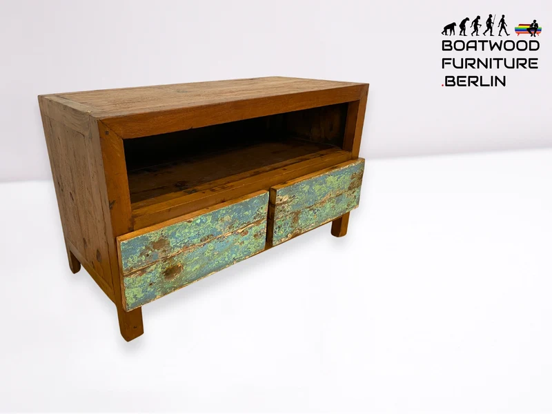 Boatwood by WMK I Meeresblaues TV Lowboard mit Schubladen & Fach