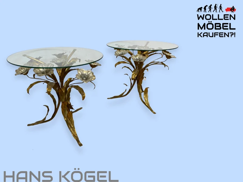 WMK I 1/2 Wunderbarer runder 60er Jahre Designer Beistelltisch von Hans Kögel aus vergoldetem Metall