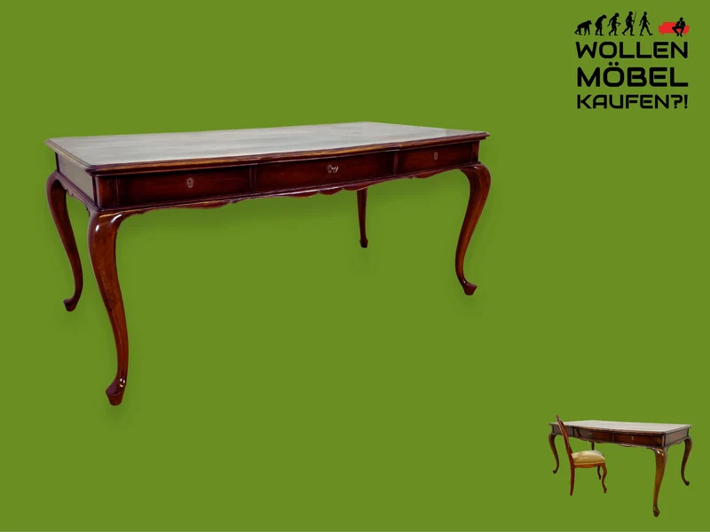 WMK I Eleganter & sehr großer 50er Jahre Schreibtisch oder auch Esstisch im antiken Stil mit Schubladen