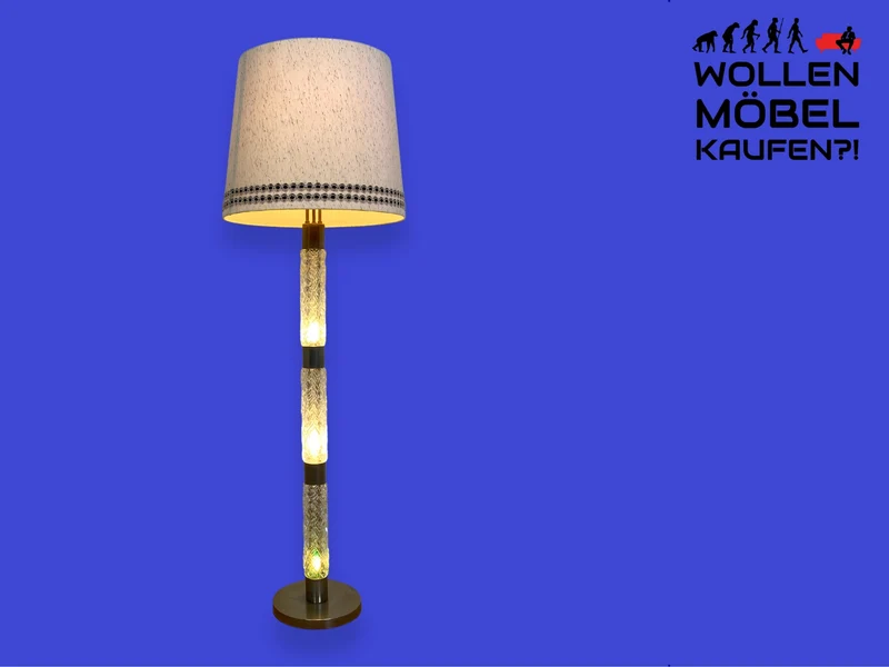 WMK I Sehr schöne Mid-Century Stehlampe mit original Lampenschirm und beleuchtetem Lampenfuß aus Glas und Chrom