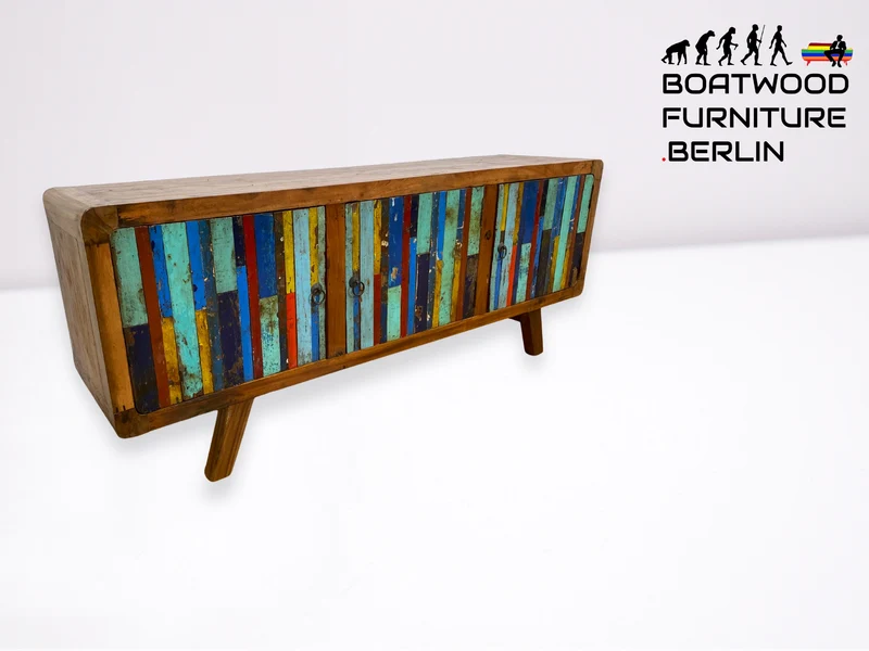 Boatwood by WMK I Detailreiches Sideboard handgefertigt aus altem Bootsholz