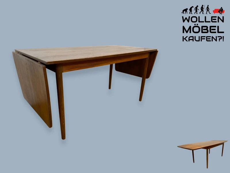 WMK I Eleganter skandinavischer Drop Leaf Esszimmertisch in Nussbaum mit hochklappbaren Erweiterungen