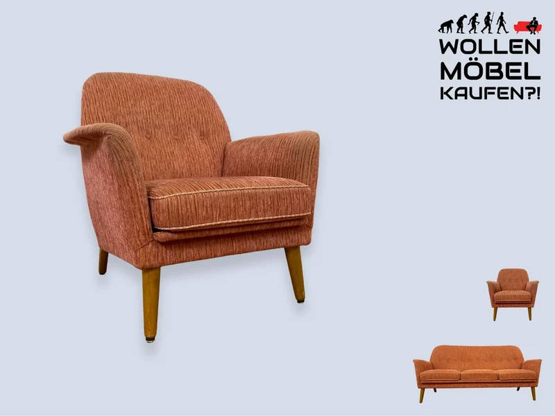 WMK I Formschöner & sehr gut erhaltener skandinavischer Mid-Century Sessel in Altrosa mit bequemen Federkernsitz