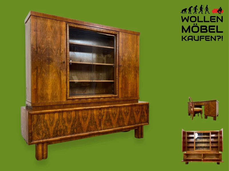 WMK I Wunderschöner 30er Jahre Art Deco Wohnzimmerschrank I Vollholz in edlem Walnuss