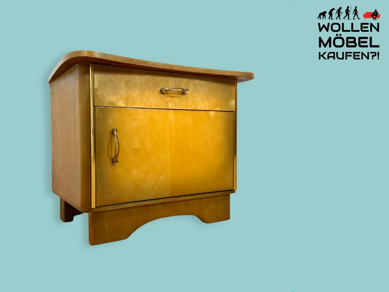 WMK I Formschöner Mid-Century Nachttisch mit Schublade & Messinggriffen
