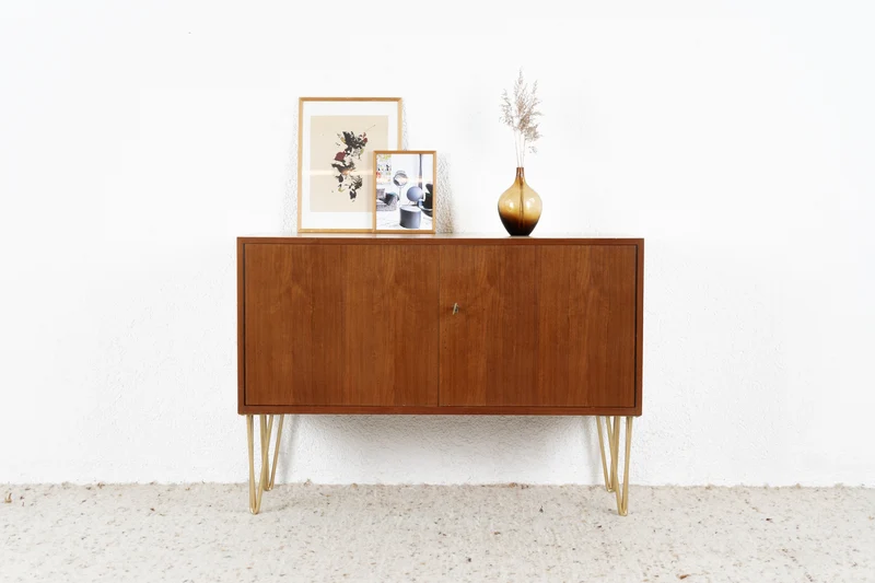 Vintage Kommode Sideboard Mid Century Holz Creme Sand Nuss Tv Board
