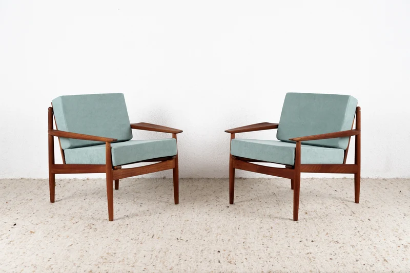 1 von 2 Vintage Arne Vodder Sessel Mid Century Massiv Teakholz Loungestuhl Danish Glostrup Denmark