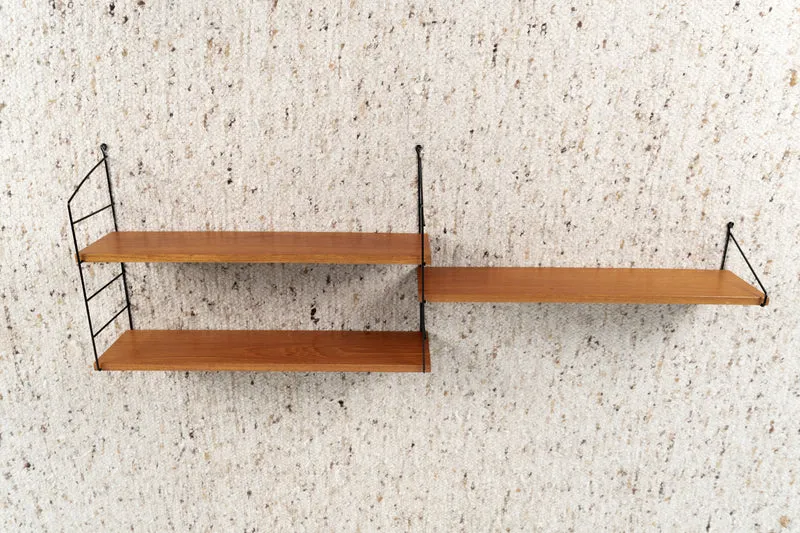 Stringregal Vintage Holz Metall Wandregal Bücher Teak Stirng Schwarz Leiter 1960er