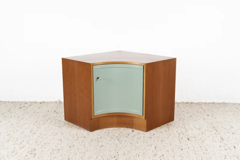 Vintage Eckschrank Mid Century Holz Nuss Salbei Tv Regal Eckkommode 1960er