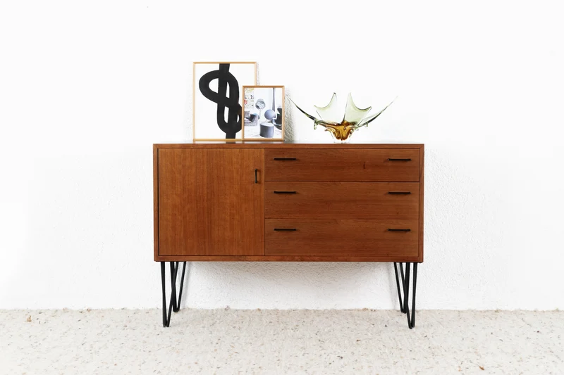 Vintage Sideboard Kommode Mid Century Holz Schubladen Nuss Tv Board Schwarz