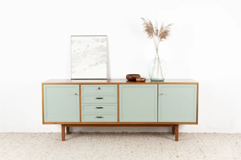 Vintage Sideboard Musterring Tv Kommode Mid Century Salbei Holz Schubladen Nuss