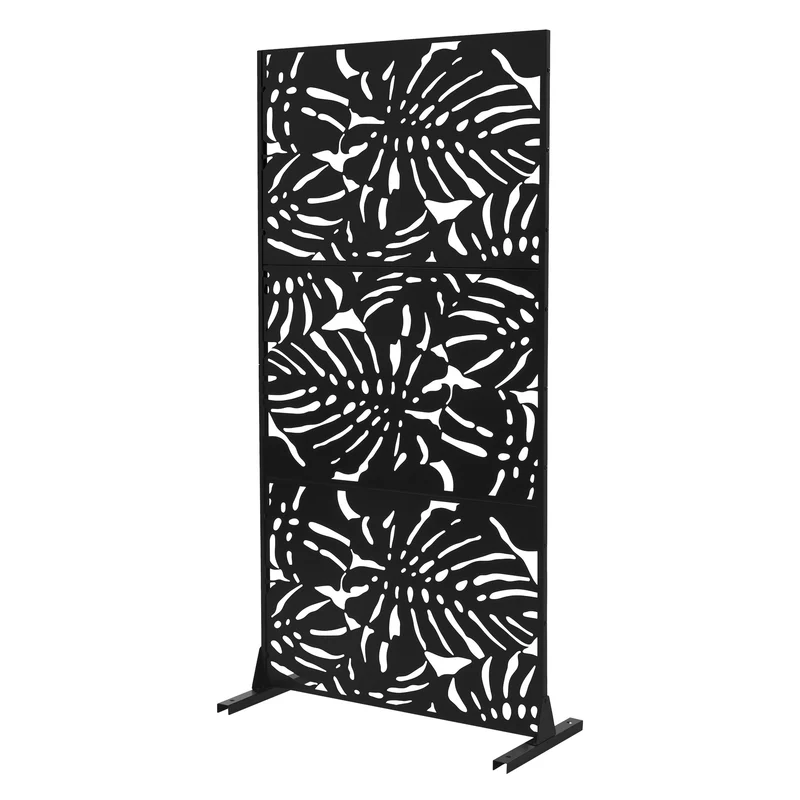 Metall-Sichtschutz Roma Schwarz 90x180 cm aus Stahl Raumteiler mit 3 Paneele Trennwand erweiterbar mit Ständer ML-Design