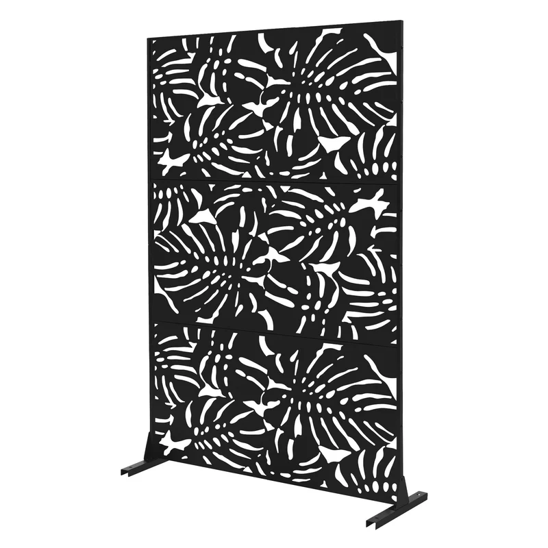 Metall-Sichtschutz Roma Schwarz 120x180 cm aus Stahl Raumteiler mit 3 Paneele Trennwand erweiterbar mit Ständer ML-Design