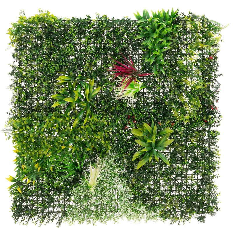 Kunstpflanzen Wandpaneel Tropical Glow 100x100 cm, Künstliche Pflanzenwand Outdoor, Wandgarten UV-beständig, Blumenwand für Wand Balkon Garten