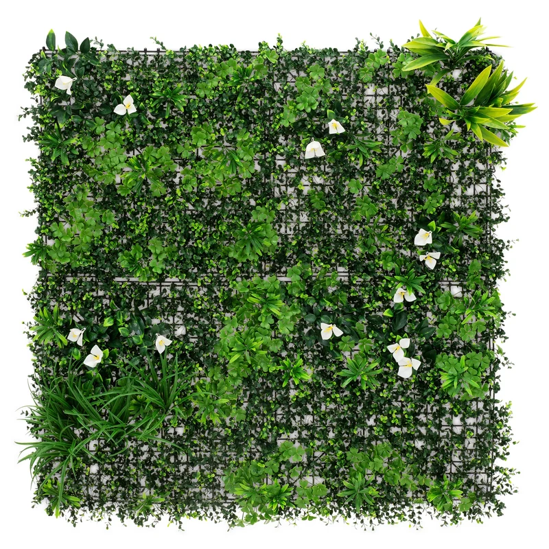 Kunstpflanzen Wandpaneel White Bloom 100x100 cm, Künstliche Pflanzenwand Outdoor, Wandgarten UV-beständig, Blumenwand für Wand Balkon Garten